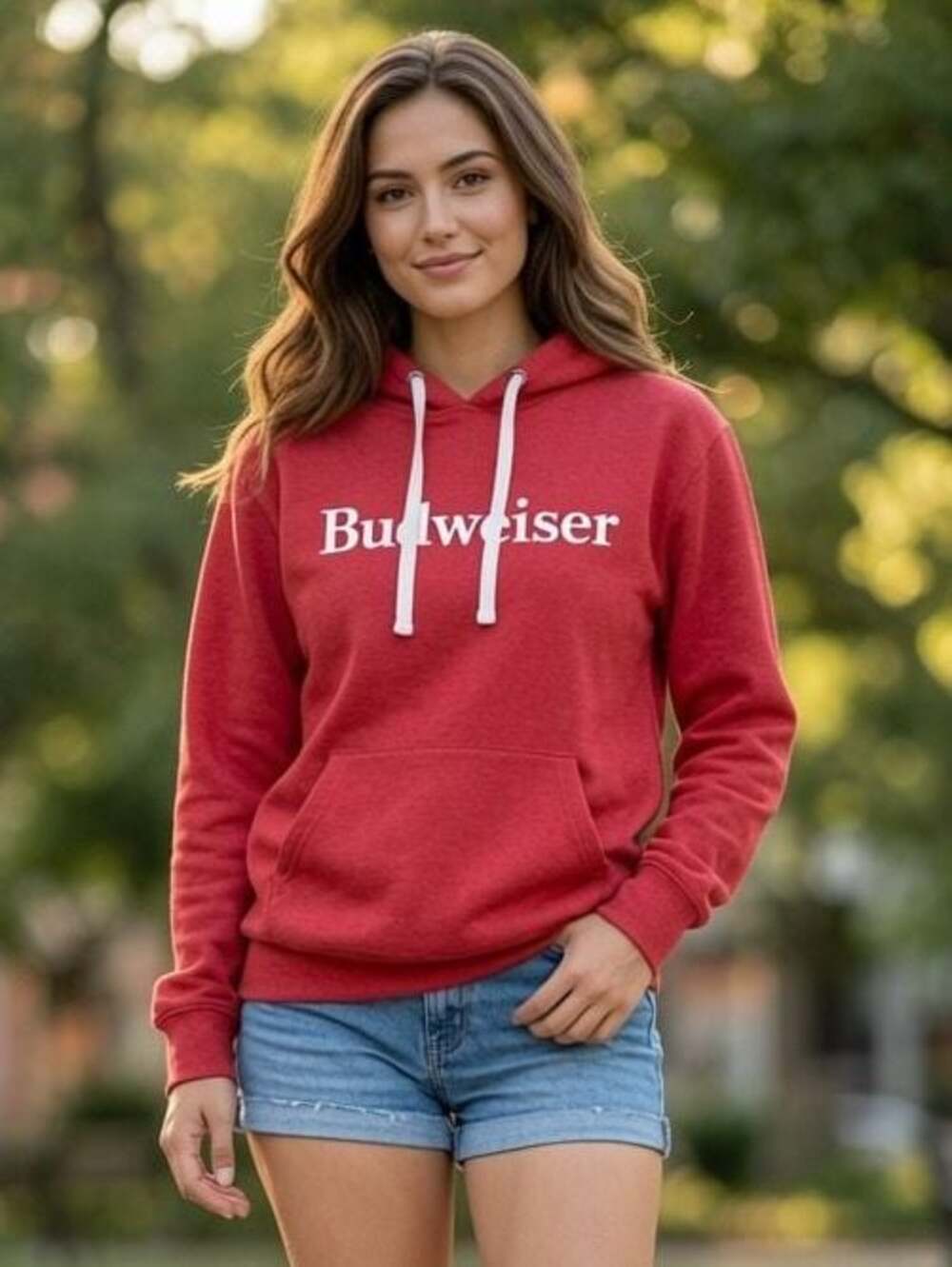 J America Budweiser Red Heathered Pullover Hoodie